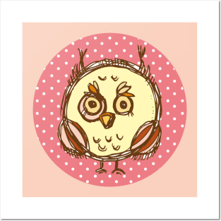 Hand Drawn Owl (pink) Posters and Art